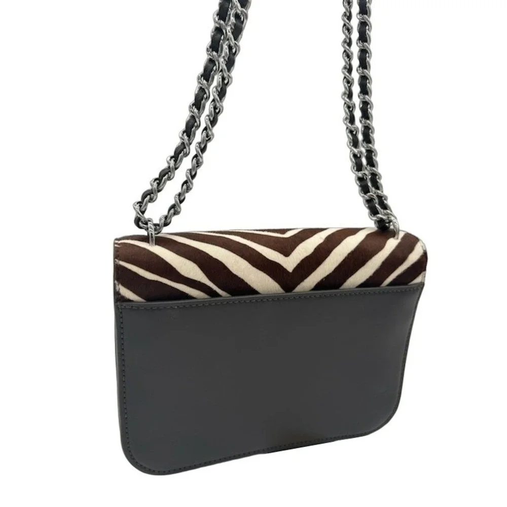 Tory Burch‎ Eleanor Shoulder Bag Purse Women's Brown Zebra Calf Hair Chain $798